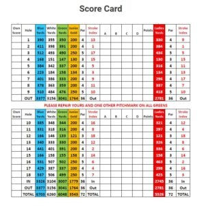 Ballykisteen golf club scorecard with par and yardage