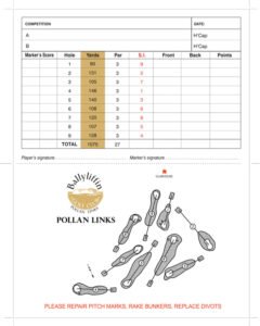 Ballyliffin golf club Pollan Links scorecard with par and yardage
