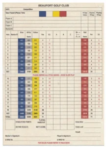 Beaufort golf club scorecard with par and yardage