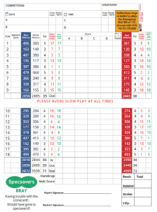 Bray golf club scorecard with par and yardage