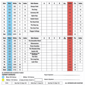Carrick-On-Suir golf club scorecard with par and yardage