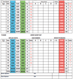 County Tipperary / Dundrum House golf club scorecard with par and yardage