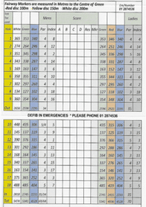 Delgany golf club scorecard with par and yardage