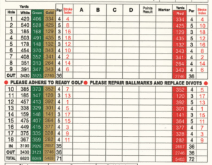 Druids Heath golf club scorecard with par and yardage
