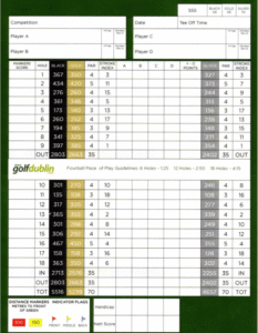 Elmgreen golf club scorecard with par and yardage