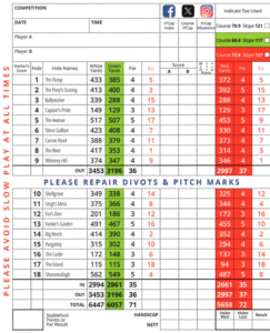Moyola Park golf club scorecard with par and yardage