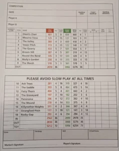 Scrabo golf club scorecard with par and yardage